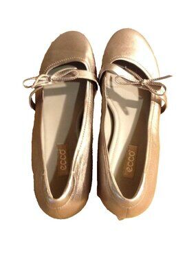 Ecco Womens 36 Touch Anine Rose Gold Leather Bowtie Mary Jane Flats 6.5